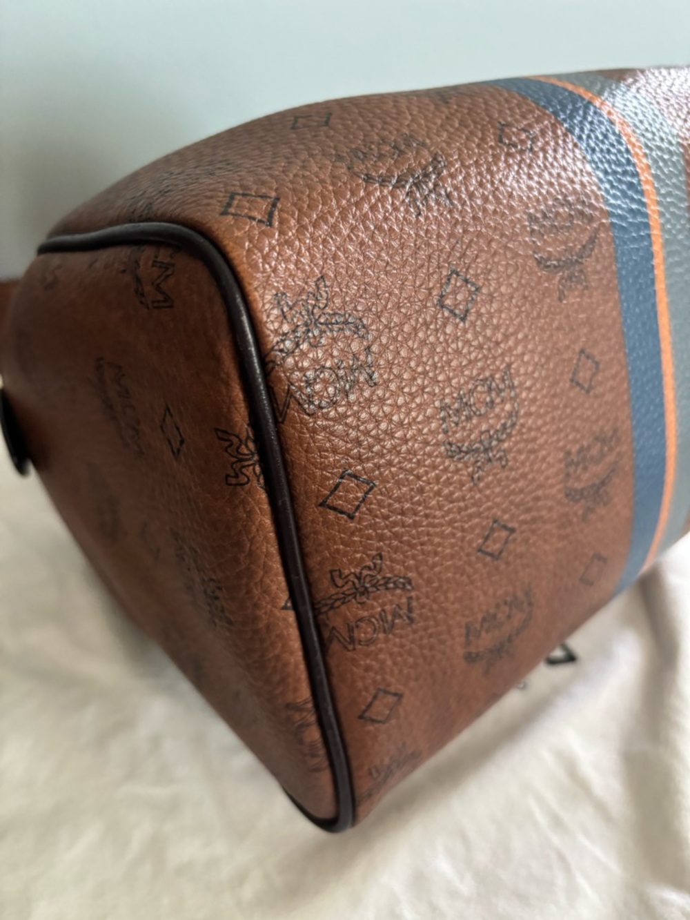 MCM Brown Visetos Satchel with Blue and Orange Stripe - Picture 11 of 13